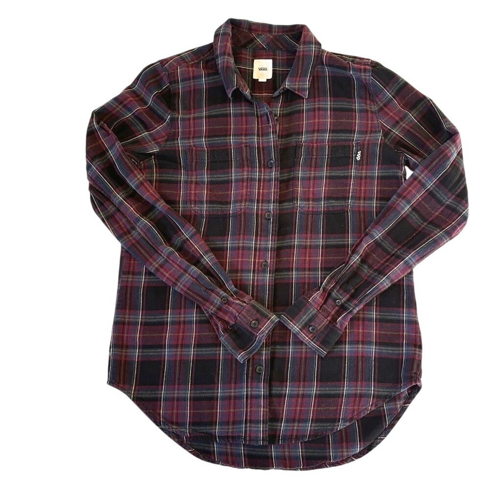 Vans Men's Flannel Long Sleeve Button Up Shirt Plaid Purple Black Size S